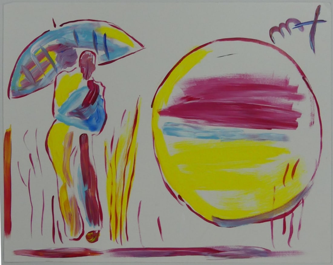 PETER MAX 'UMBRELLA MAN IN REEDS' ACRYLIC ON PAPER (1 of 6)