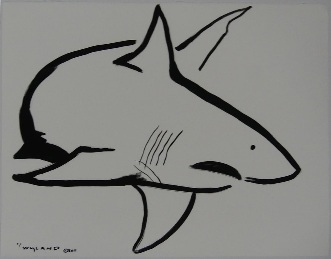 ROBERT WYLAND 'SHARK' INK DRAWING ON PAPER (1 of 4)