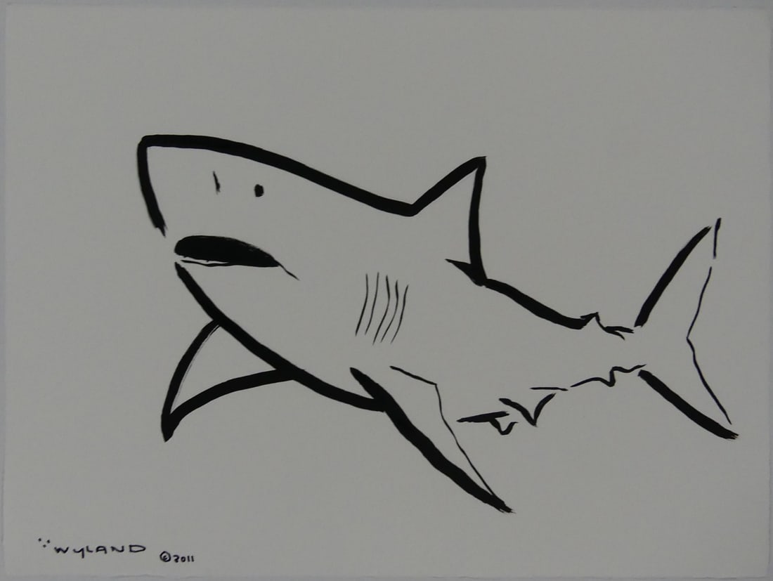 ROBERT WYLAND 'SHARK' INK DRAWING ON PAPER (1 of 4)