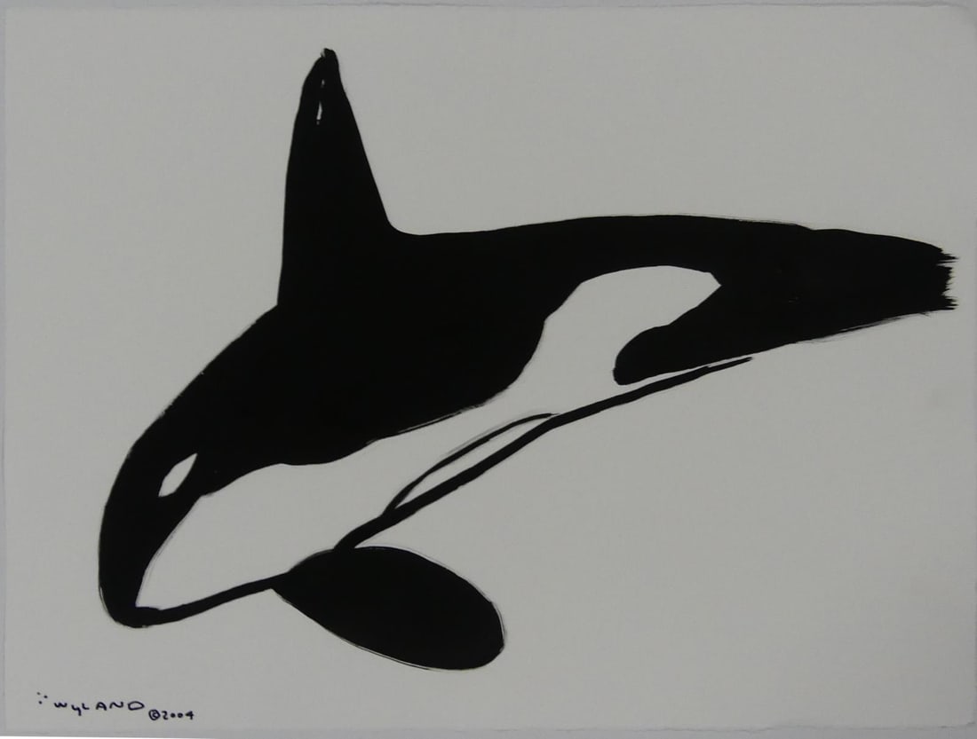 ROBERT WYLAND 'ORCA' INK DRAWING ON PAPER: Robert Wyland ink painting on paper depicting a killer whale. Signed and dated 2004 lower left. Sheet measures 30" x 22 1/2".