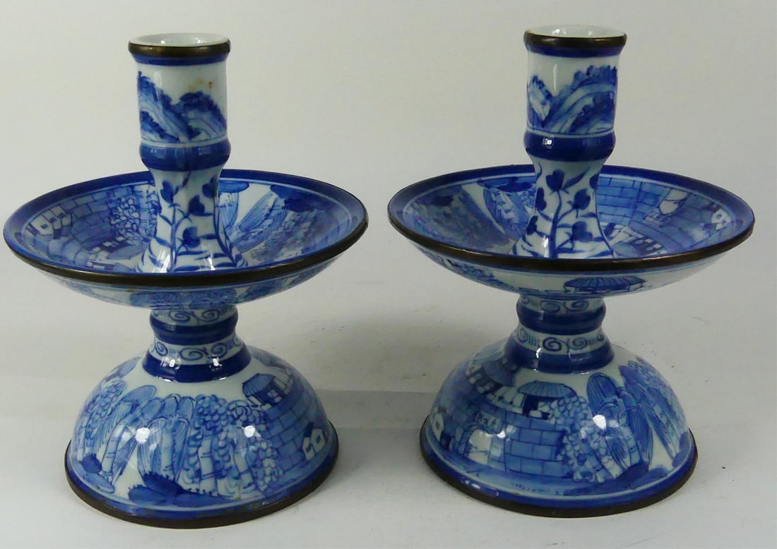 PR CHINESE BLUE & WHITE PORCELAIN CANDLE HOLDERS (1 of 6)
