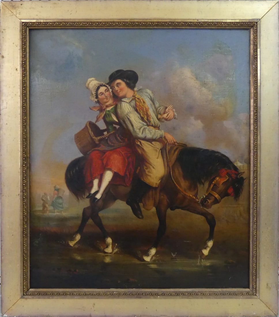 CONTINENTAL SCHOOL 'COUPLE ON HORSEBACK' PAINTING (1 of 4)