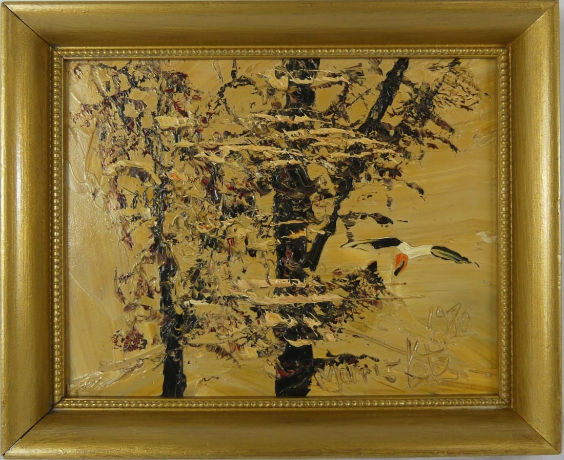 MORRIS KATZ 'ORANGE-HEADED BIRD' OIL ON BOARD (1 of 3)