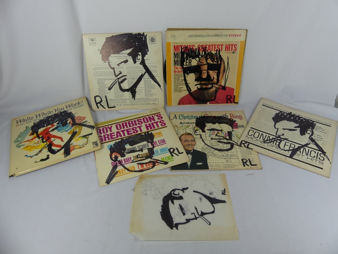 INK DRAWINGS ON ALBUM COVERS SIGNED RL (1 of 2)