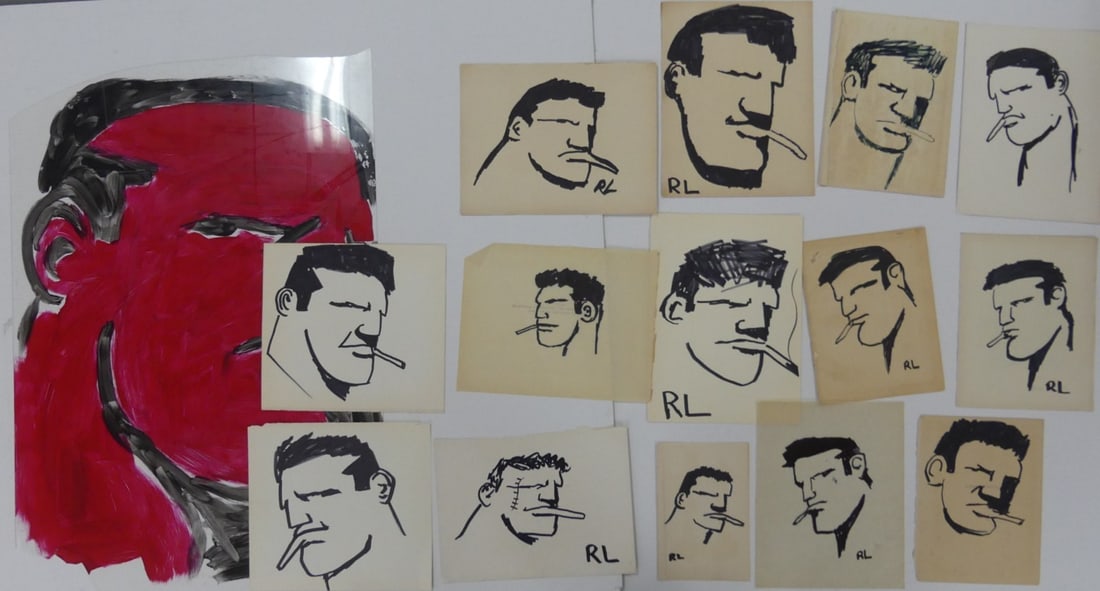 16pc DRAWINGS 'MAN w CIGARETTE' SIGNED RL (1 of 7)