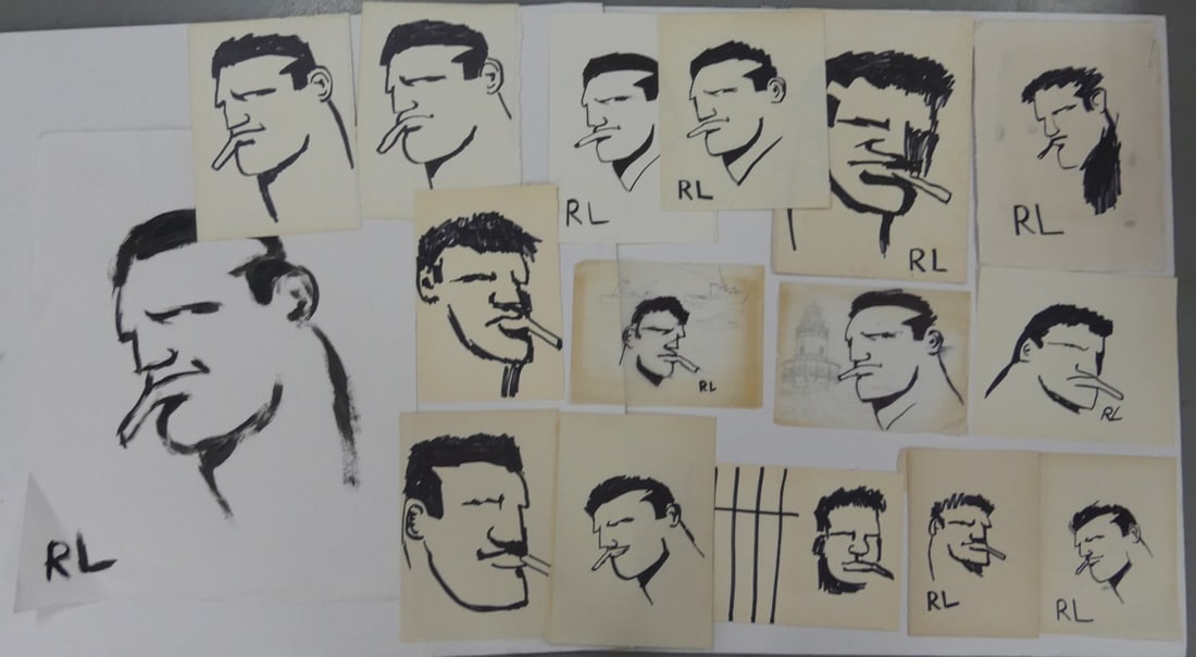 16pc INK DRAWINGS ON PAPER 'MAN w CIGARETTE' RL (1 of 9)