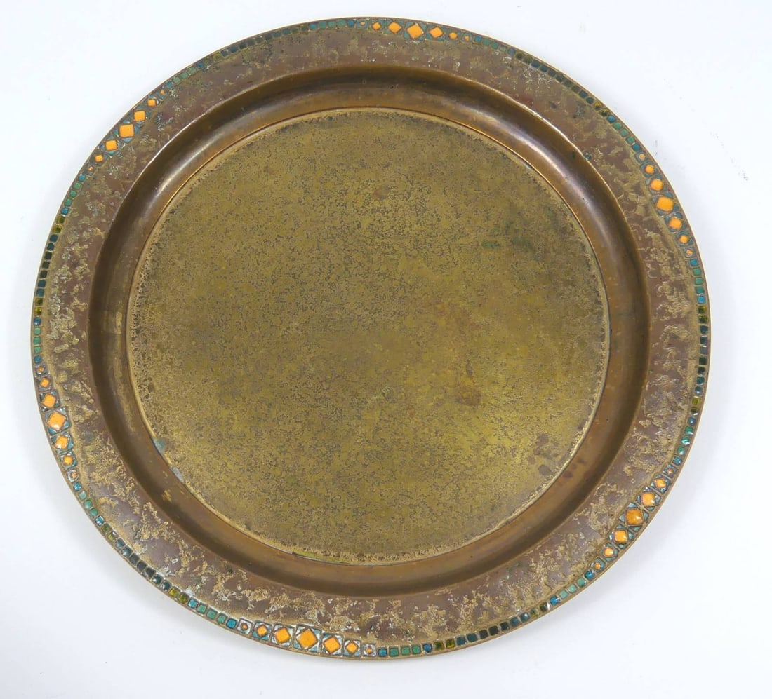 LOUIS C TIFFANY FURNACES GILT BRONZE ENAMEL DISH (1 of 7)