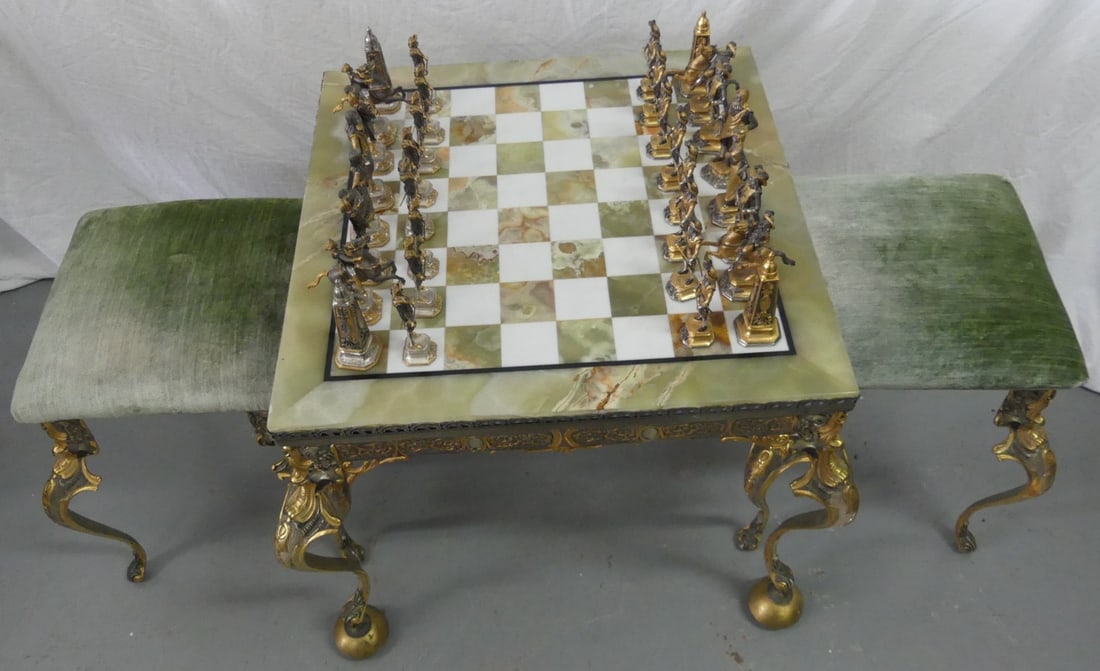 PIERO BENZONI GILT BRONZE, SILVER & ONYX CHESS SET (1 of 12)