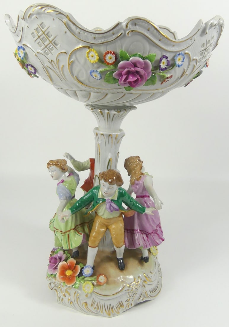 DRESDEN FLORAL PORCELAIN COMPOTE w CHILDREN (1 of 13)