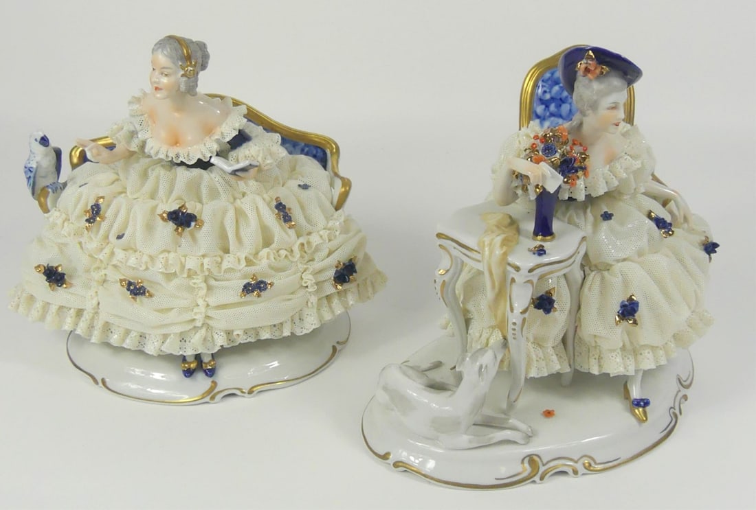 2pc UNTER WEISS BACH LACE PORCELAIN FIGURES (1 of 7)
