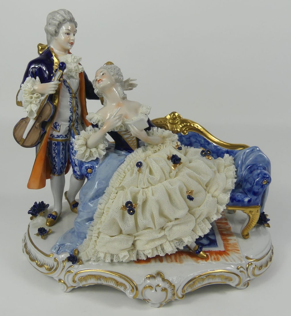 UNTER WEISS BACH LACE PORCELAIN FIGURAL GROUP (1 of 7)