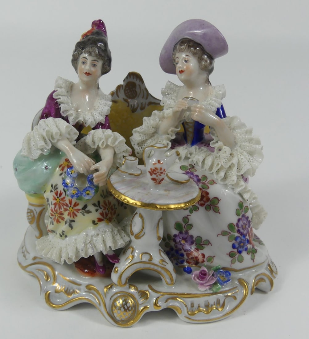VOLKSTEDT 'AFTEROON TEA' LACE PORCELAIN GROUP (1 of 5)