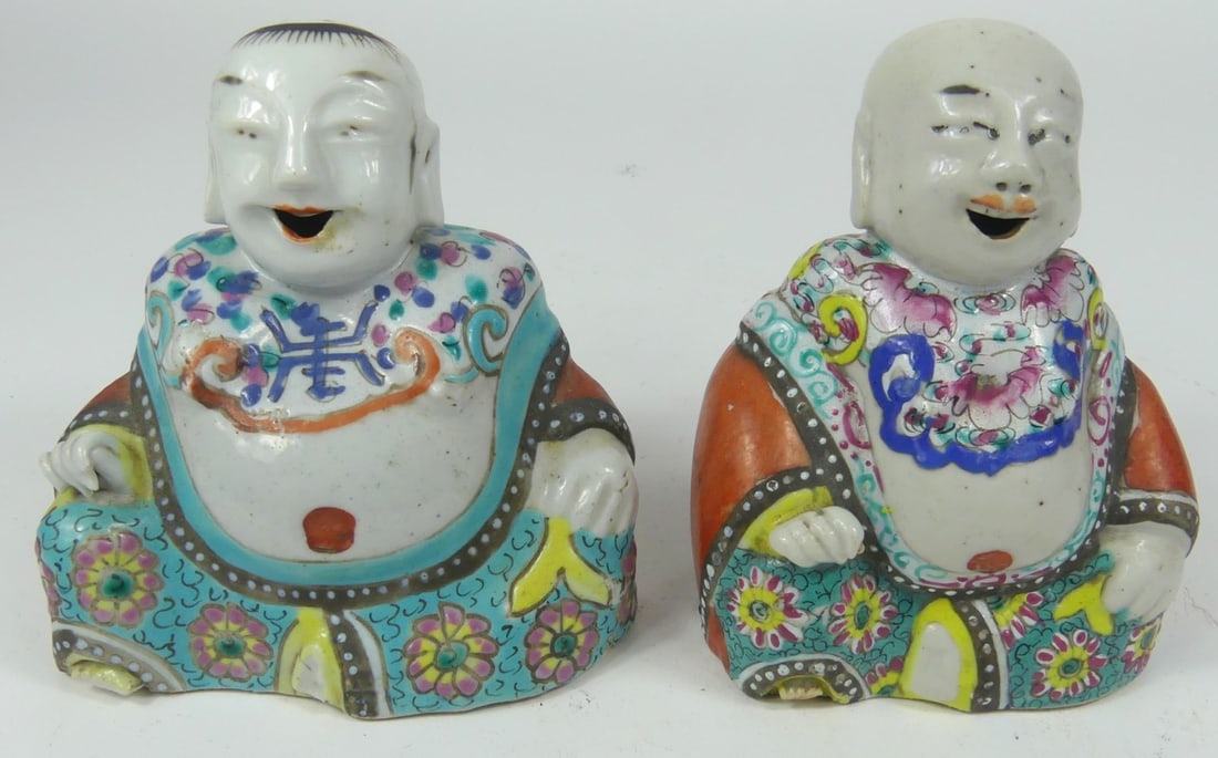 2pc CHINESE LAUGHING BUDDHA PORCELAIN STATUES (1 of 5)