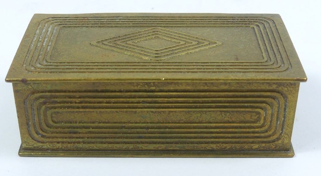 TIFFANY STUDIOS GRADUATE BRONZE STAMP BOX (1 of 8)