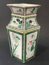 CHINESE FAMILLE VERTE PORCELAIN VASE DIAMOND FORM