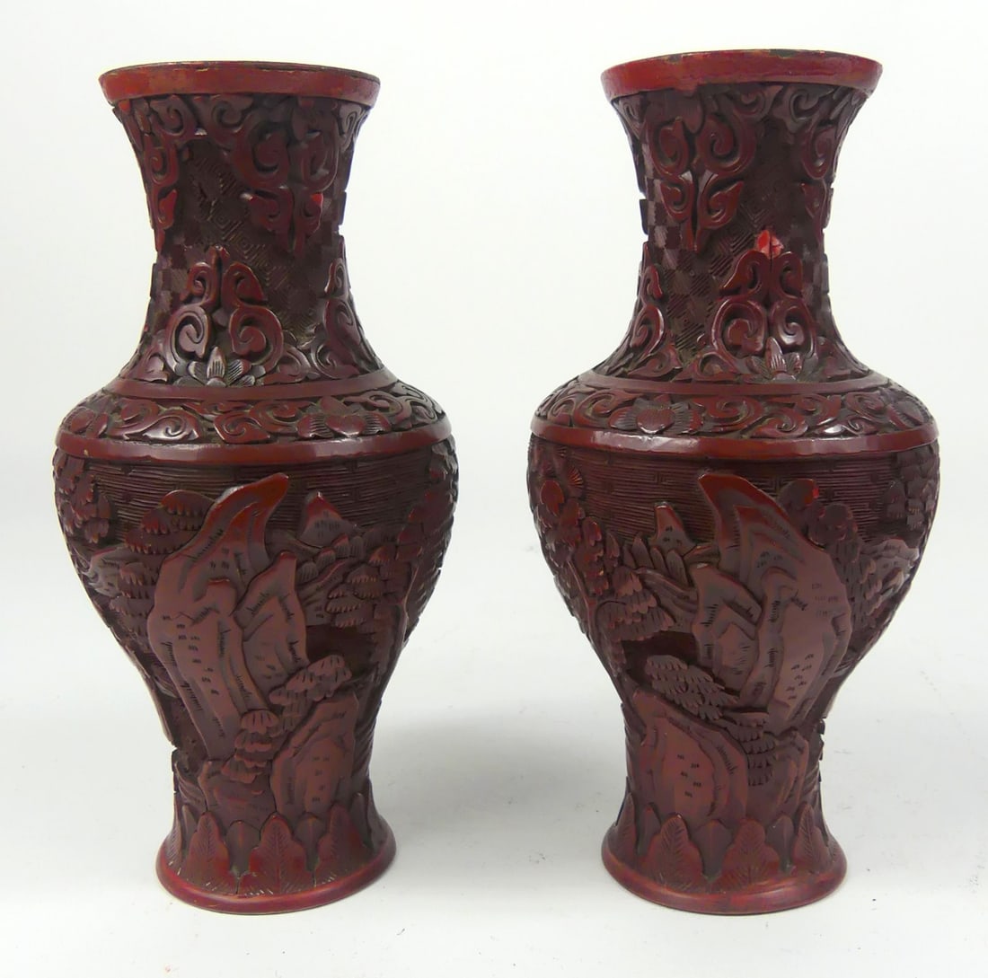 PR CHINESE CINNABAR LACQUERED VASES (1 of 6)