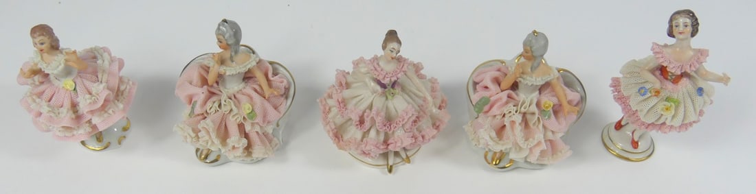 5pc GERMAN LACE PORCELAIN FIGURES (1 of 8)