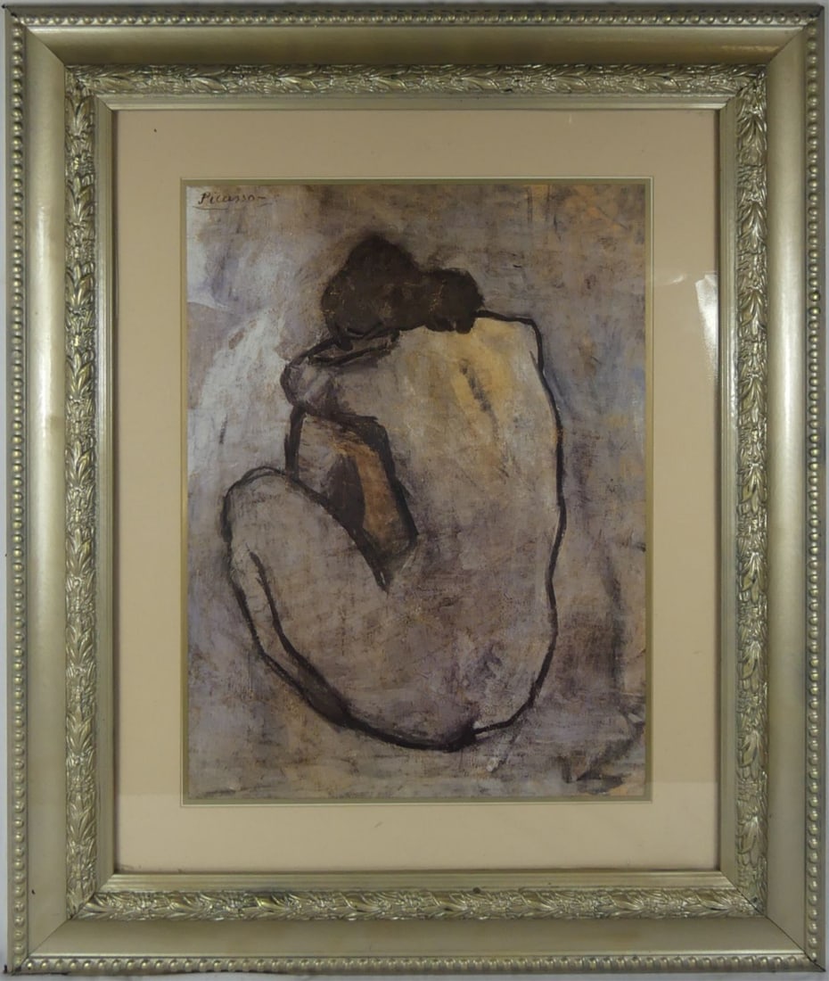 PABLO PICASSO 'BLUE NUDE' OFFSET LITHOGRAPH: Pablo Picasso 'The Blue Nude' offset lithograph. Viewable measures 22" x 16". Signed in the plate upper left. Frame measures 35 1/2" x 29".
