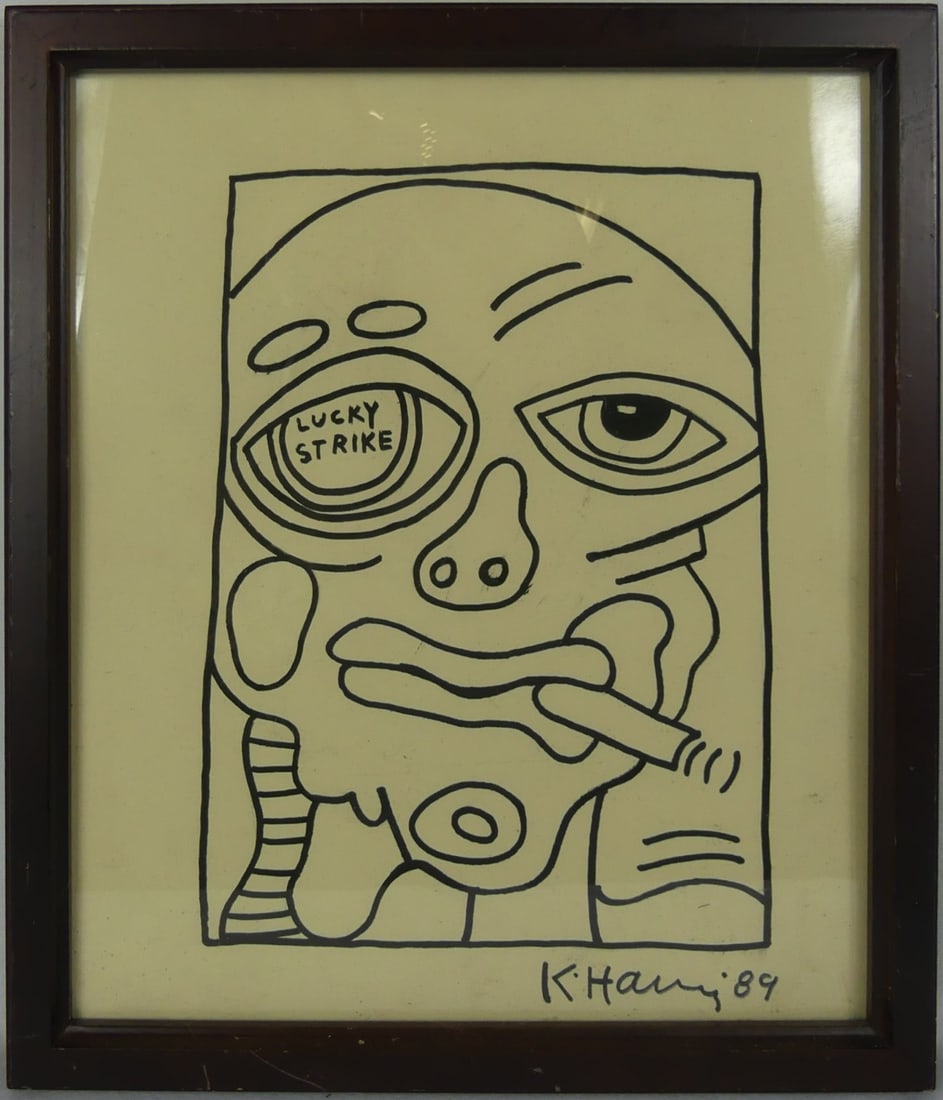 KEITH HARING 'LUCKY STRIKE' INK DRAWING ON PAPER (1 of 6)