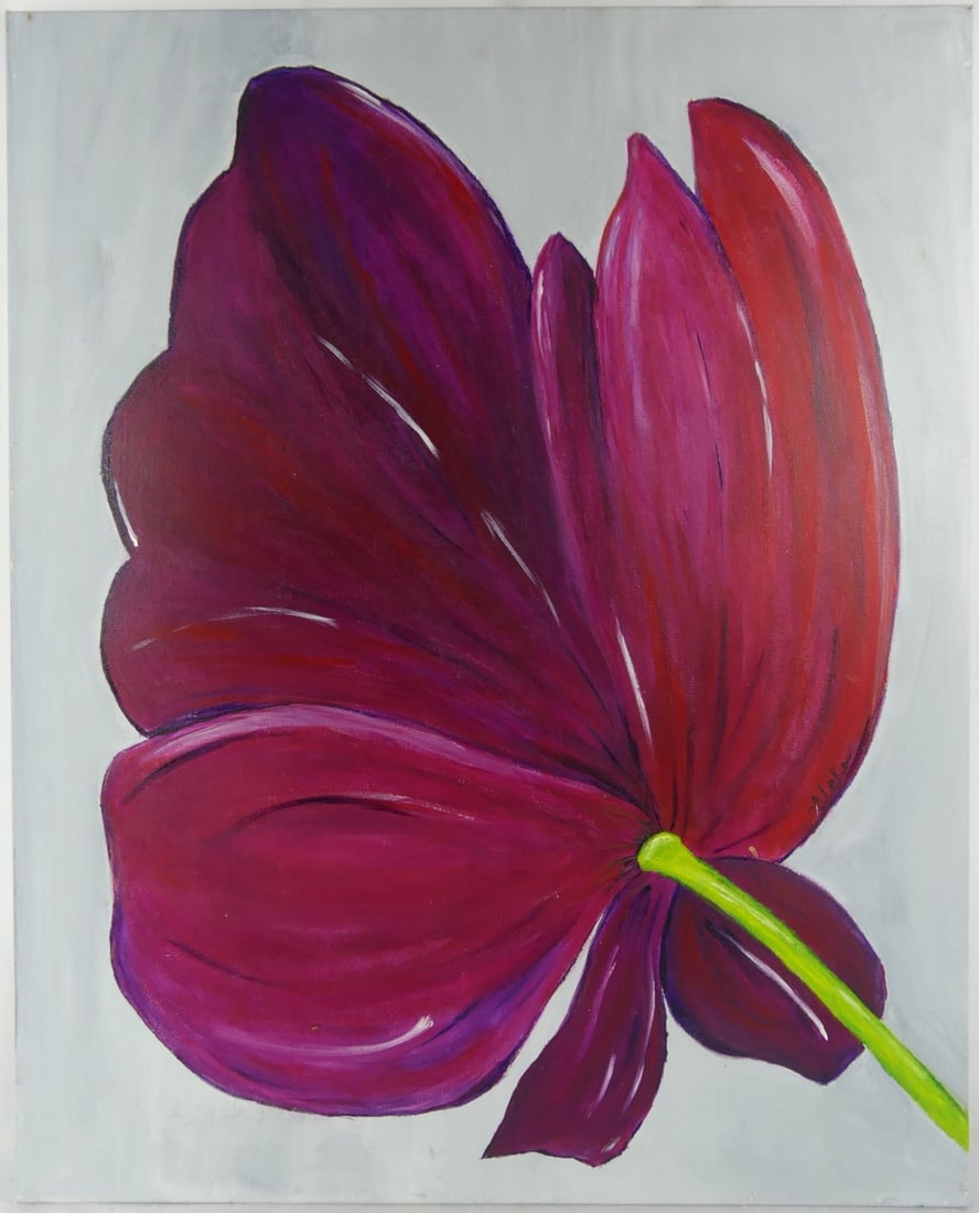 LOWELL NESBITT STYLE FLOWER OIL PAINTING ON CANVAS (1 of 5)