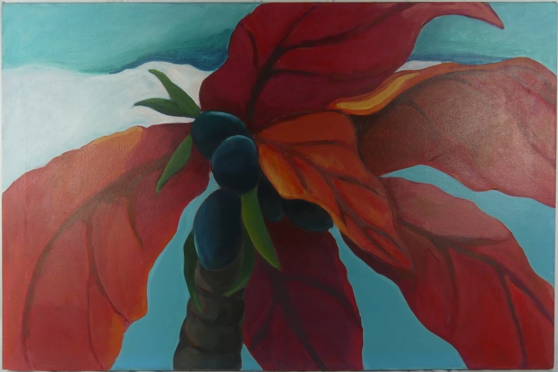 LOWELL NESBITT STYLE FLOWER OIL PAINTING ON CANVAS (1 of 4)