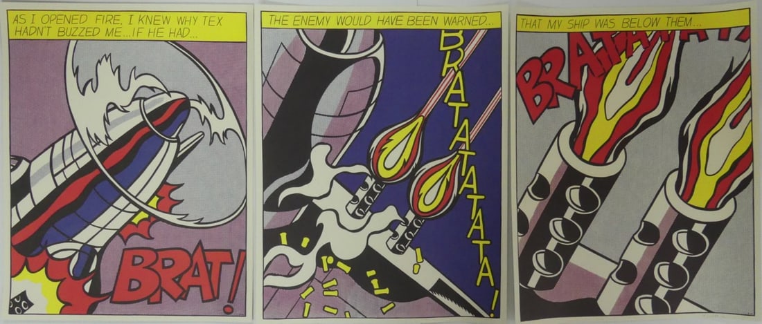 ROY LICHTENSTEIN 'AS I OPEN FIRE' SIGNED TRIPTYCH (1 of 10)