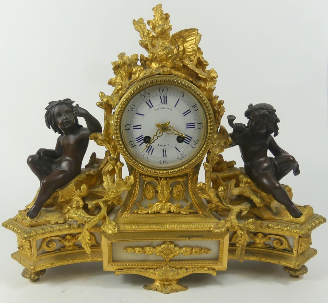 RAINGO FRERES FRENCH GILT BRONZE MANTEL CLOCK (1 of 10)