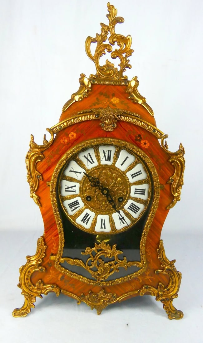 FRANZ HERMLE GERMAN WOOD & BRASS MANTLE CLOCK (1 of 9)