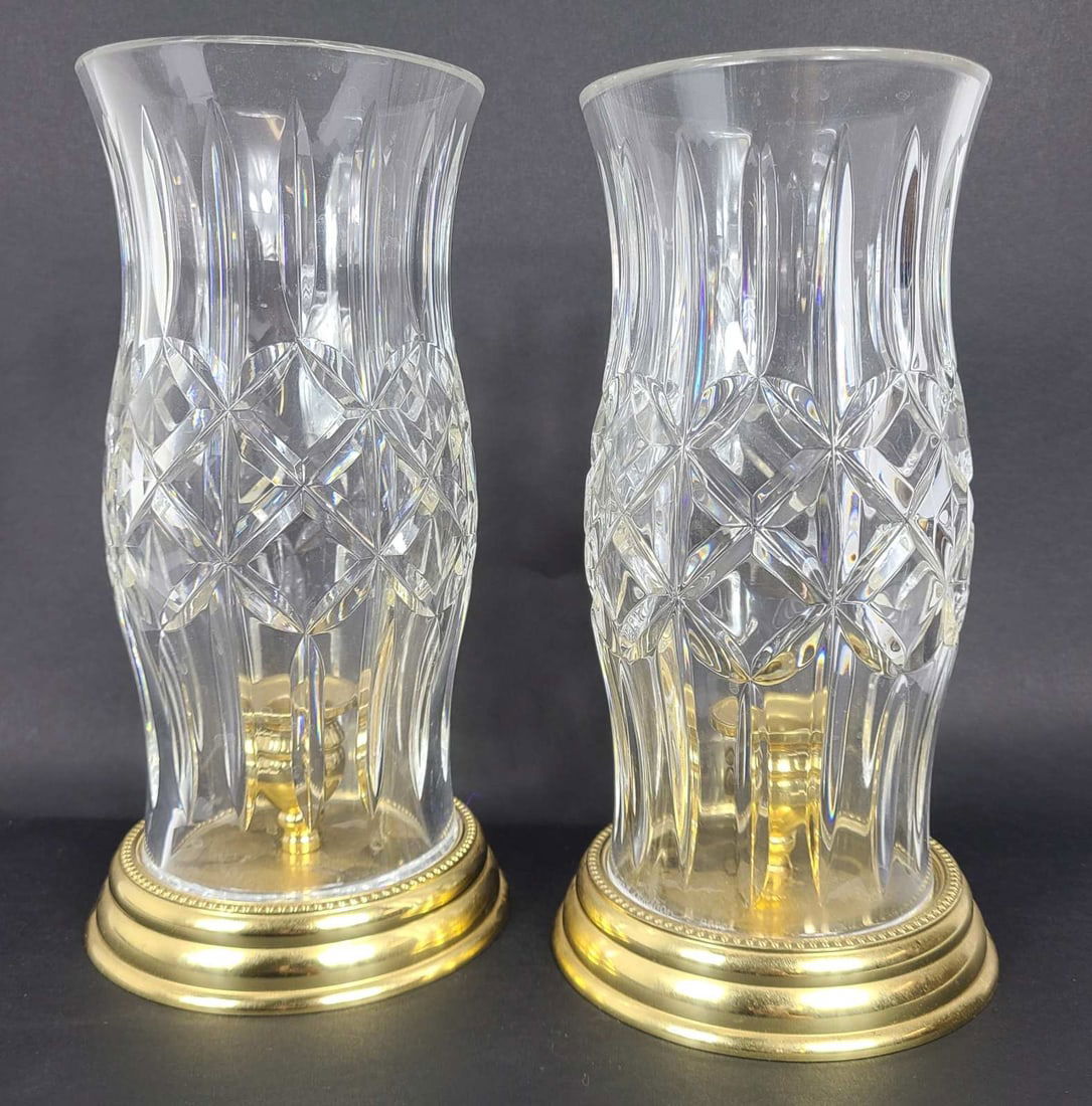 PR WATERFORD CRYSTAL & BRASS HURRICANE LAMPS (1 of 9)