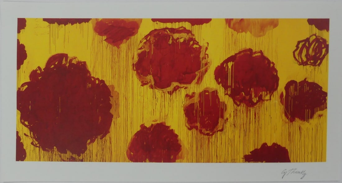 CY TWOMBLY 'SCATTERING OF BLOSSOMS' LITHOGRAPH: Cy Twombly 'Blooming: A Scattering of Blossoms and Other Things' offset lithograph. Stamped signature lower right. Numbered VII to verso. Sheet measures 16 3/4" x 8 3/4".