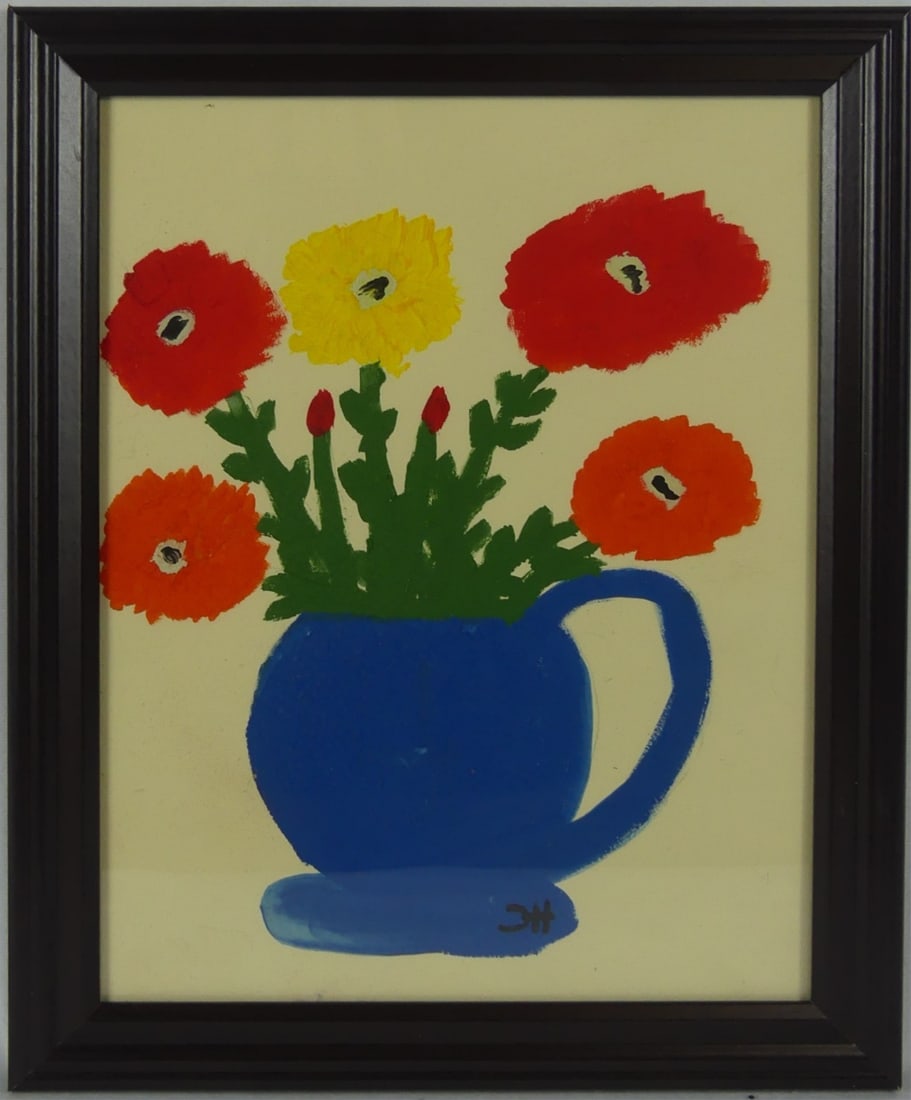 CLEMENTINE HUNTER 'FLORAL STILL LIFE' OIL ON PAPER (1 of 8)