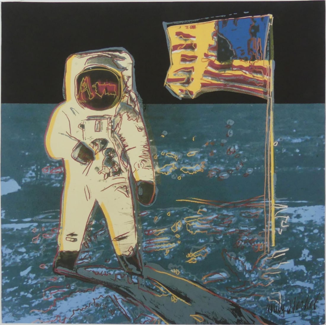 ANDY WARHOL 'MOONWALK' LITHOGRAPH: Andy Warhol 'Moonwalk' lithograph. Signed in the plate lower right. Numbered 328/2400 in pencil lower left. Sheet measures 23 3/4" x 23 5/8".
