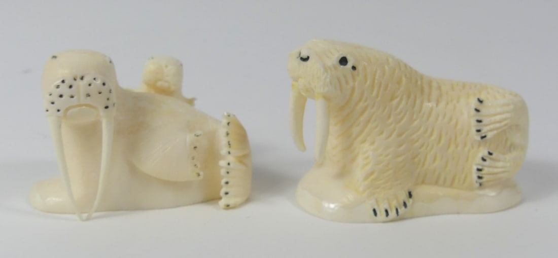 2pc NATIVE ALASKAN ESKIMO WALRUS SCULPTURES (1 of 7)
