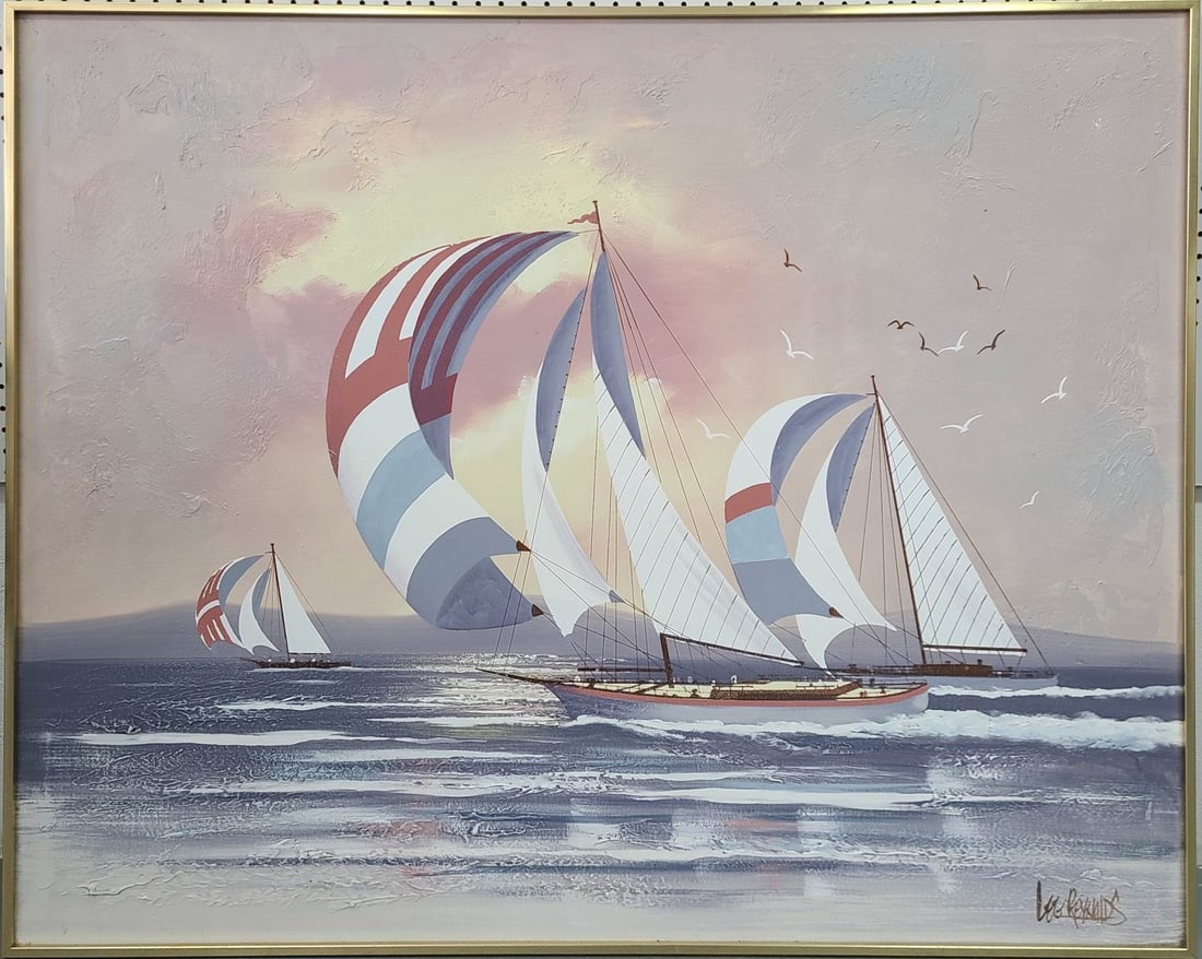 LEE REYNOLDS BURR 'SAILBOATS' OIL ON CANVAS (1 of 4)