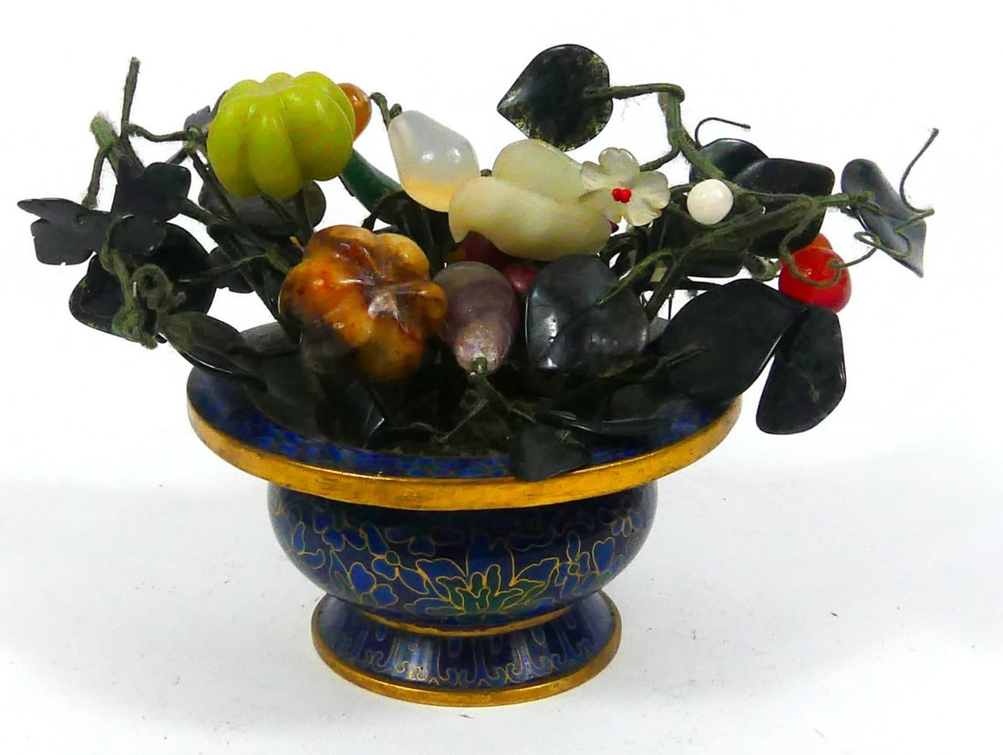 VINTAGE CHINESE JADE TREE IN CLOISONNE PLANTER (1 of 7)