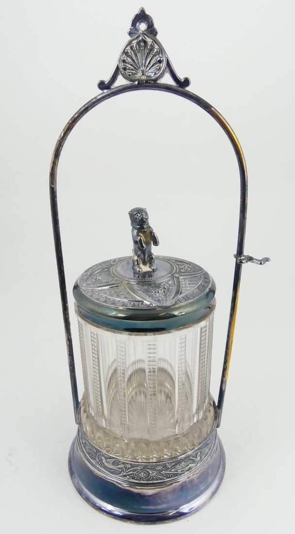 SILVER PLATED PICKLE CASTOR w PUG DOG FINIAL (1 of 8)