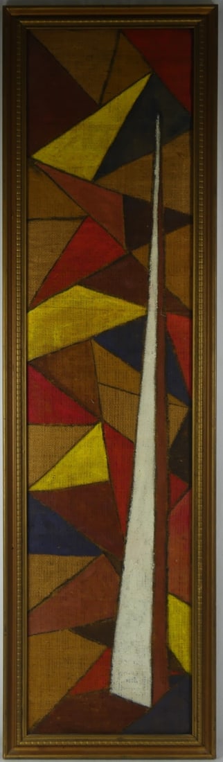 MID CENTURY GEOMETRIC PAINTING ON BURLAP (1 of 5)