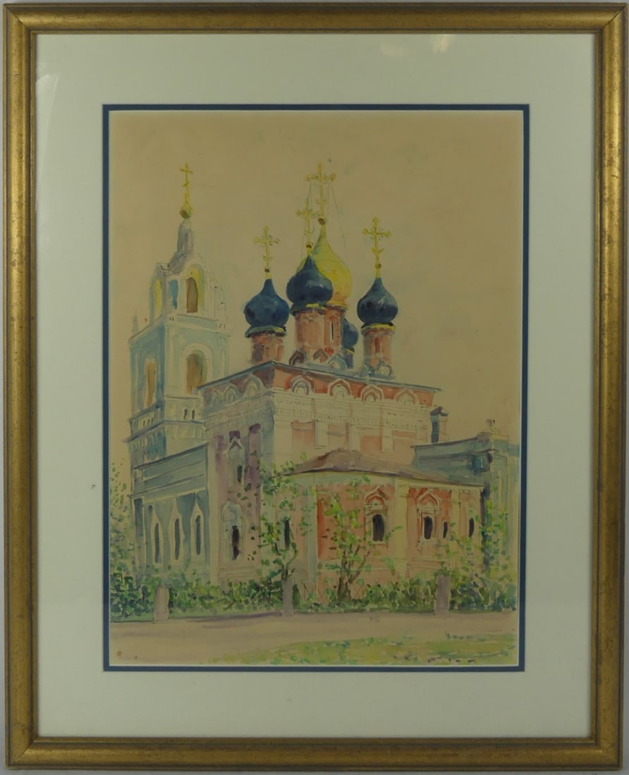 RUSSIAN SCHOOL 'CHURCH' WATERCOLOR ON PAPER (1 of 4)