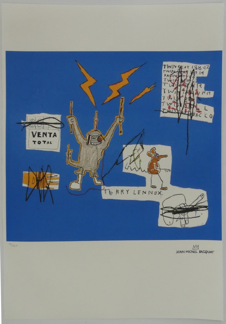 JEAN-MICHEL BASQUIAT 'THE MECHANICS' LITHOGRAPH: Jean-Michel Basquiat 'The Mechanics That Always Have a Gear Left Over' lithograph. Signed in the plate lower right. Pencil numbered 125/300 lower left. Sheet measures 27 1/2" x 19 3/8".