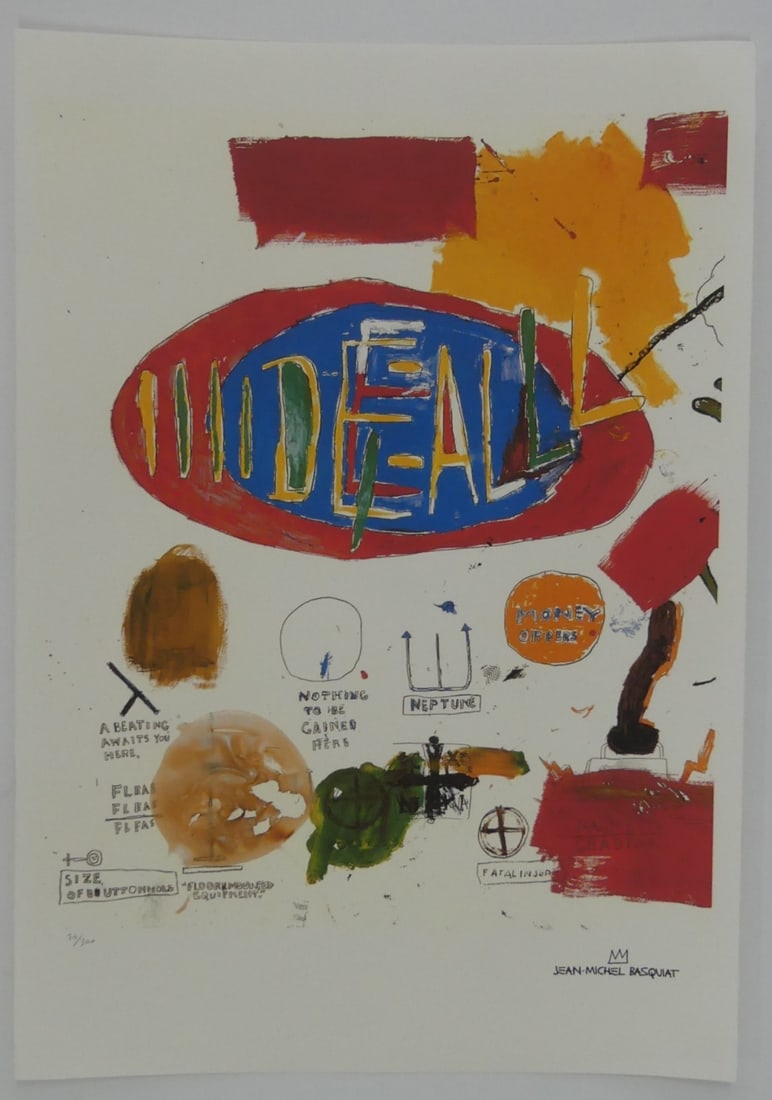 JEAN-MICHEL BASQUIAT 'IDEAL' LITHOGRAPH: Jean-Michel Basquiat 'Ideal' lithograph. Signed in the plate lower right. Pencil numbered 70/300 lower left. Sheet measures 27 1/2" x 19 3/8".