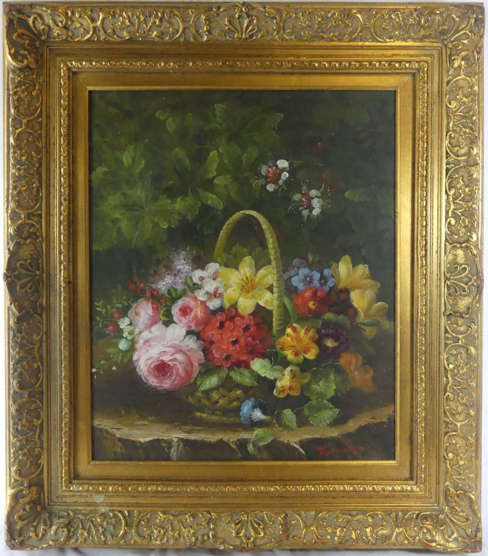 FLORAL STILL LIFE OIL PAINTING ON CANVAS SIGNED (1 of 5)