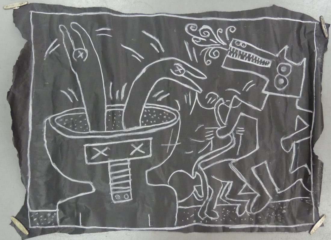 KEITH HARING SUBWAY SERIES CHALK DRAWING ON PAPER (1 of 6)