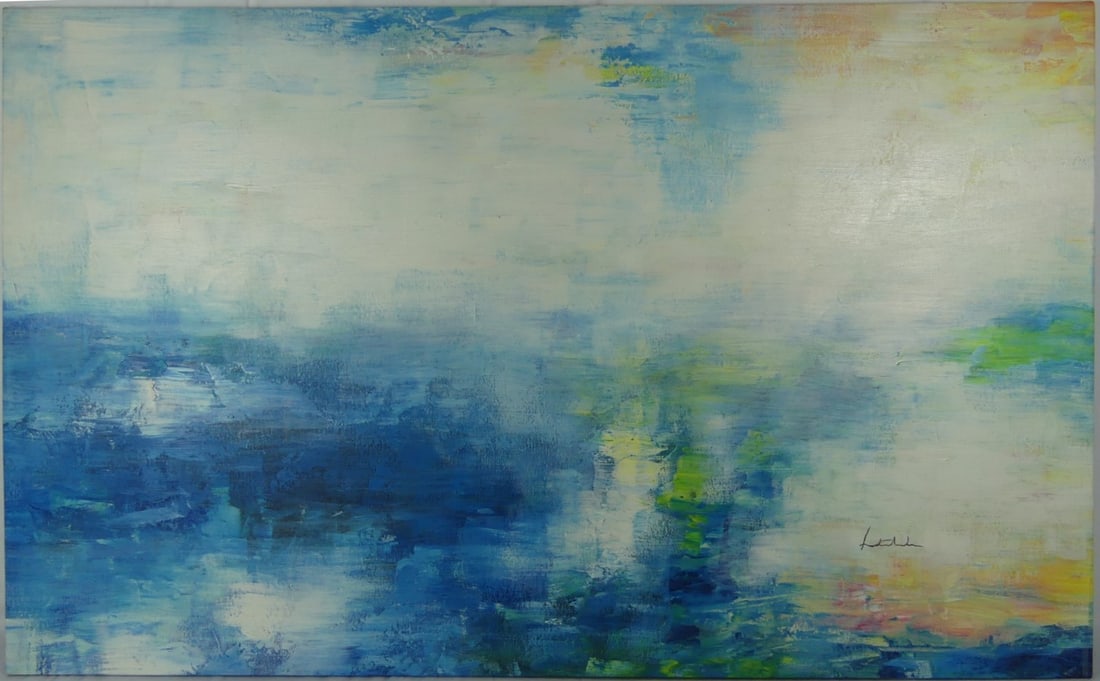 BLUE ABSTRACT PAINTING ON CANVAS SIGNED (1 of 4)