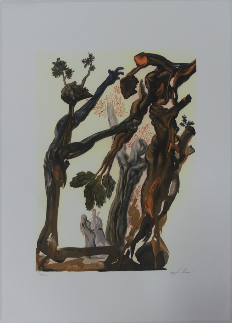 SALVADOR DALI 'FOREST OF SUICIDES' LITHOGRAPH: Salvador Dali 'The Forest of Suicides' lithograph. Pencil signed lower right. Numbered 155/500 and holds Dalart blindstamp lower left. Sheet measures 27 3/8" x 19 5/8".