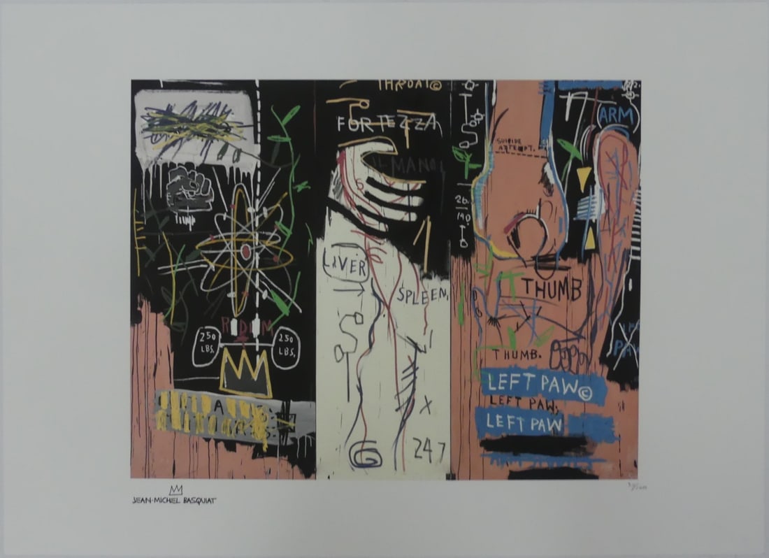 JEAN-MICHEL BASQUIAT 'CATHARSIS' LITHOGRAPH: Jean-Michel Basquiat 'Catharsis' lithograph. Signed in the plate lower left. Numbered 50/100 and holds blindstamp lower right. Sheet measures 27 1/2" x 19 3/4".