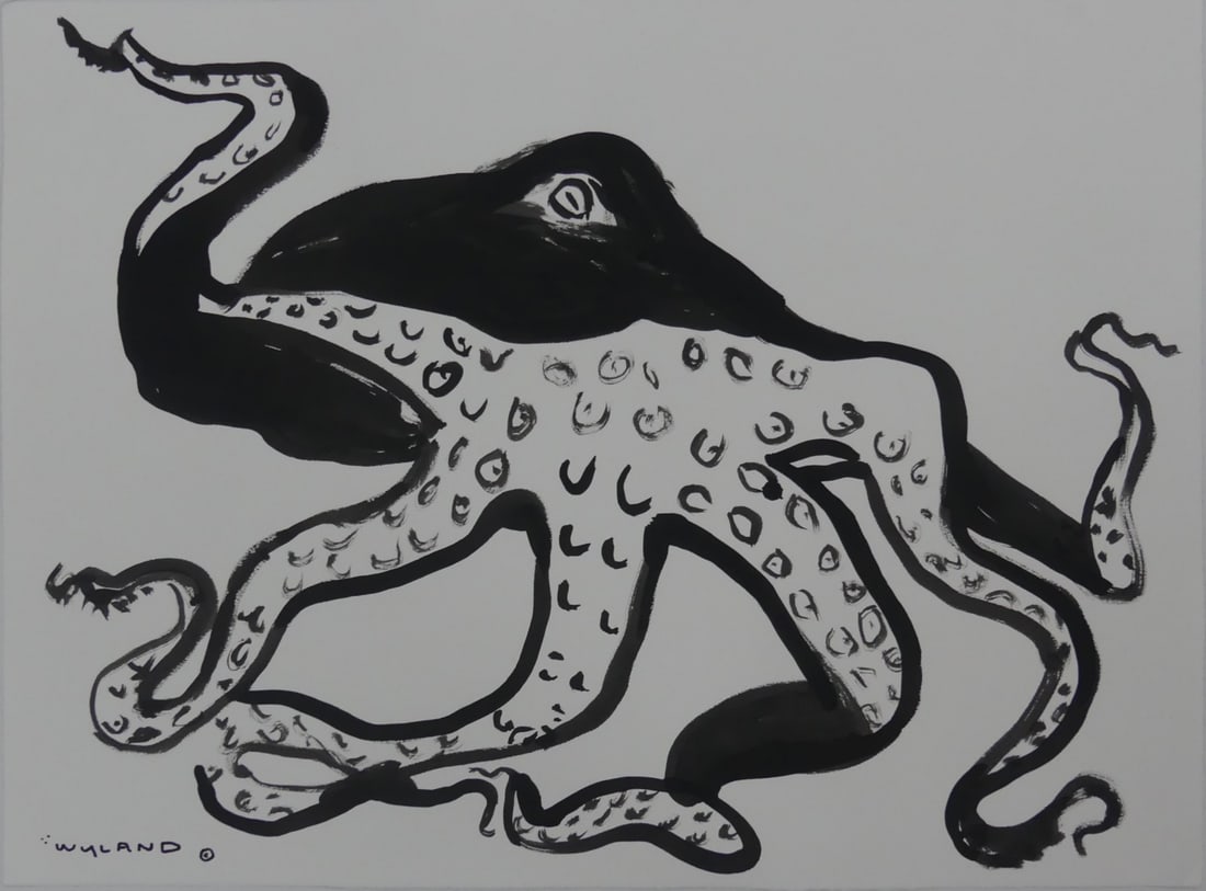 ROBERT WYLAND 'OCTOPUS' INK DRAWING ON PAPER (1 of 4)