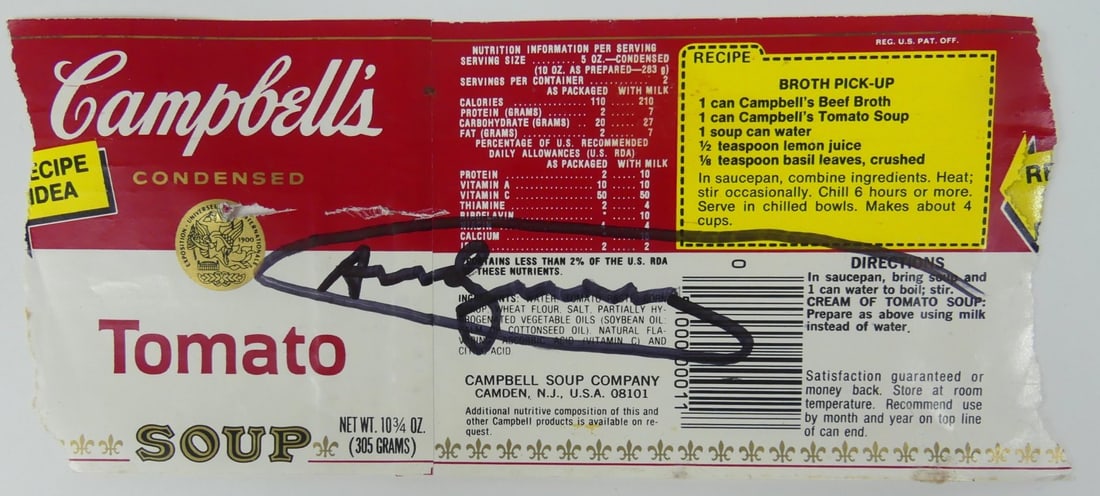 ANDY WARHOL AUTOGRAPHED CAMPBELL'S SOUP LABEL (1 of 3)
