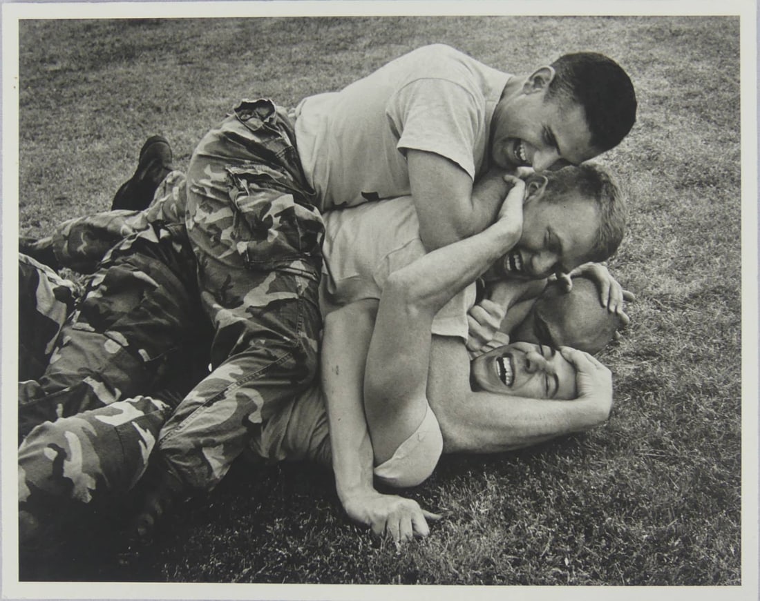 BRUCE WEBER 'MILITARY REST' PHOTO PRINT: Bruce Weber 'Military Rest' photo print. Mounted. Measures 11 3/4" x 9 1/4".
