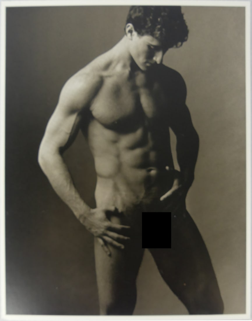 KEN HAAK 'MALE NUDE' PHOTO LITHO: Ken Haak 'Male Nude' photo lithograph. Mounted. Measures 14" x 10 3/4".
