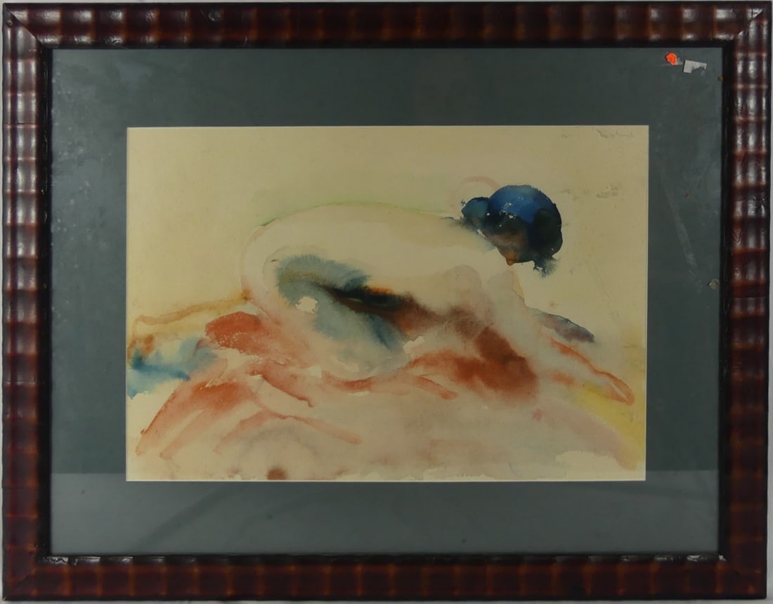 KNEELING WOMAN NUDE LITHOGRAPH AFTER MUNCH: Kneeling Female Nude lithograph after Edvard Munch. Signed in the plate upper right. Viewable measures 19" x 13". Frame measures 28 1/4" x 22 1/4".